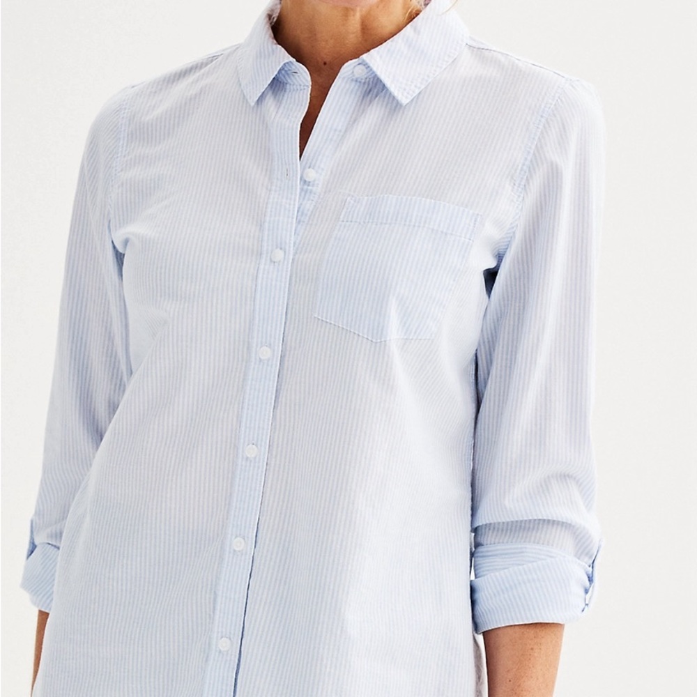 NWT Croft & Barrow women’s blue striped button down shirt Sz PXXL - Picture 1 of 6